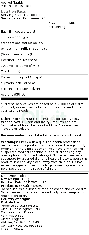 Applied Nutrition - Mariatistel, 90 tabletter - Bild 2