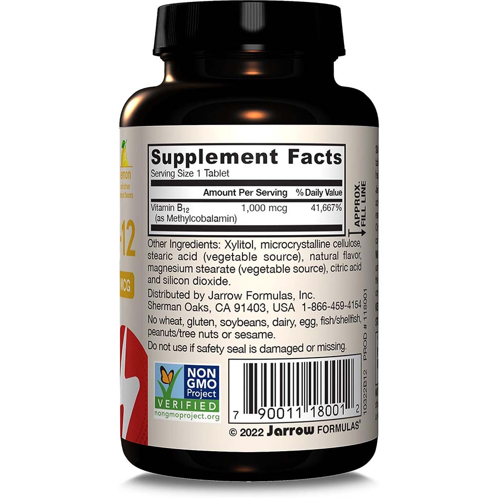 Jarrow Formulas - Metyl B-12, 1000 mcg (Citron), 100 veganska tuggtabletter - Bild 5