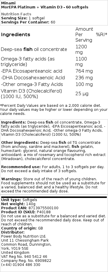 Minami - MorEPA Platinum + Vitamin D3, 60 mjukkapslar - Bild 2