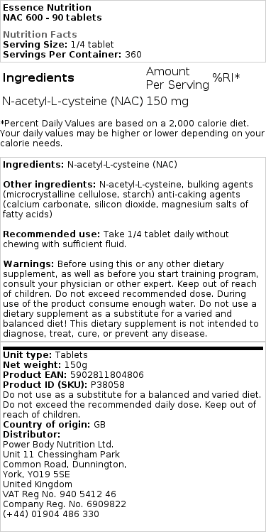 Essence Nutrition - NAC 600, 90 tabletter - Bild 2