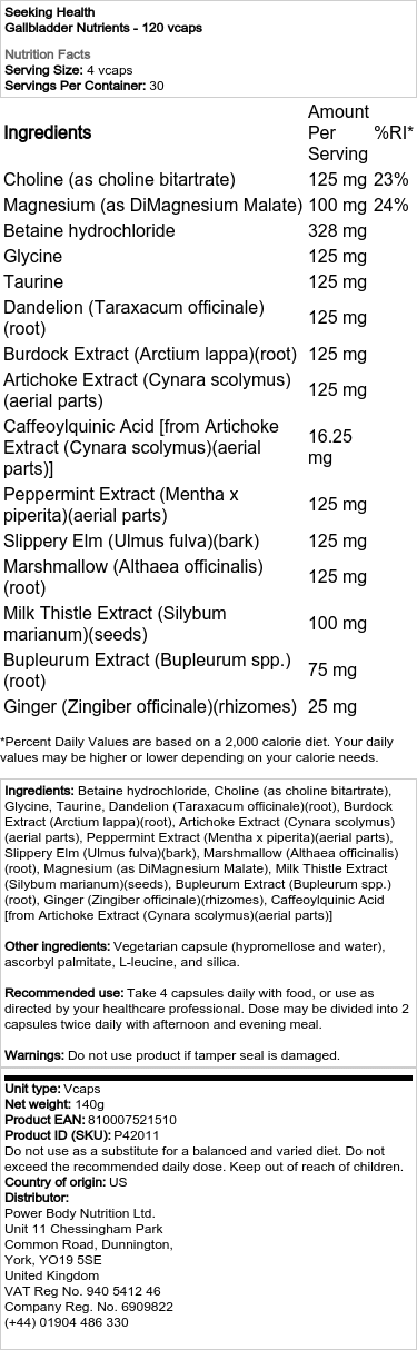 Seeking Health - Näring för Gallblåsan, 120 vegetabiliska kapslar - Bild 2