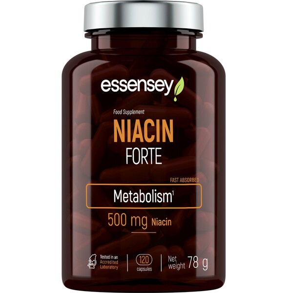 Essensey - Niacin Forte, 500 mg - 120 kapslar | Vitaminer och mineralerVeganska produkterHälsa och välbefinnandeHälsokostNiacin | Apoteka