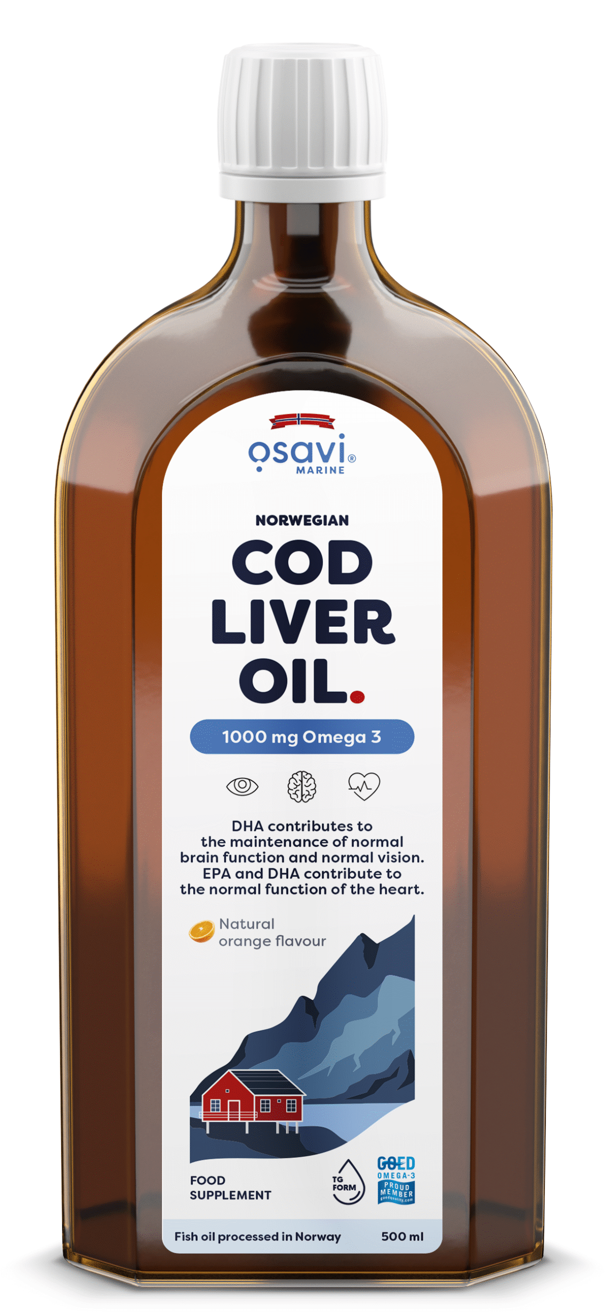 Osavi - Norsk Torskleverolja, 1000 mg Omega 3 (Apelsin) - 500 ml | Vitaminer och mineralerHälsa och välbefinnandeOmega och fiskoljaHälsokost | Apoteka