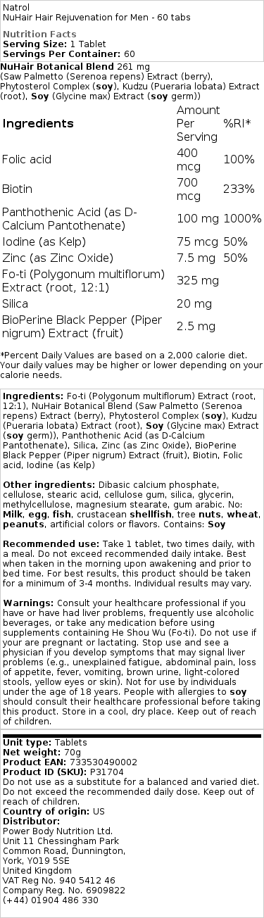 Natrol - NuHair Håråterväxt för män, 60 tabletter - Bild 2