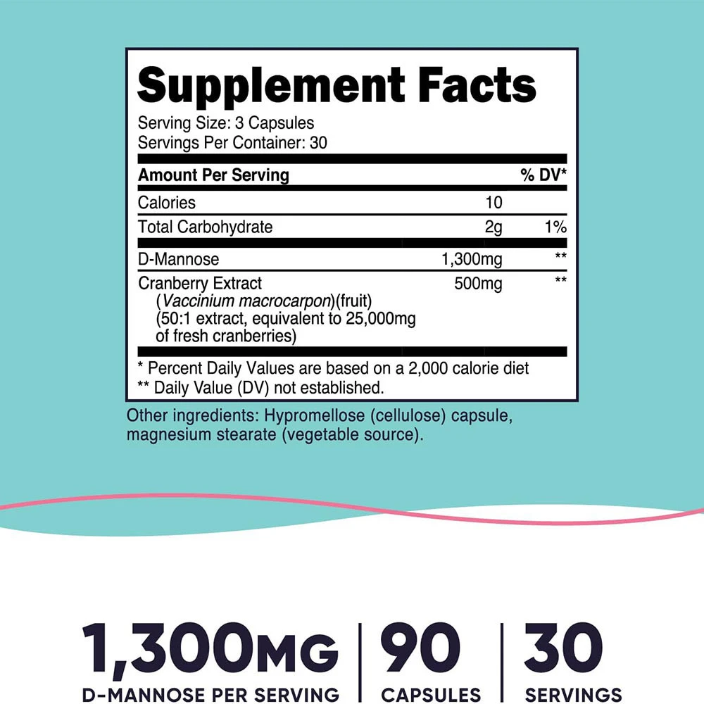 Nutricost - D-Mannose med Tranbärsextrakt för Kvinnor, 1300 mg (90 Kapslar) - Bild 2