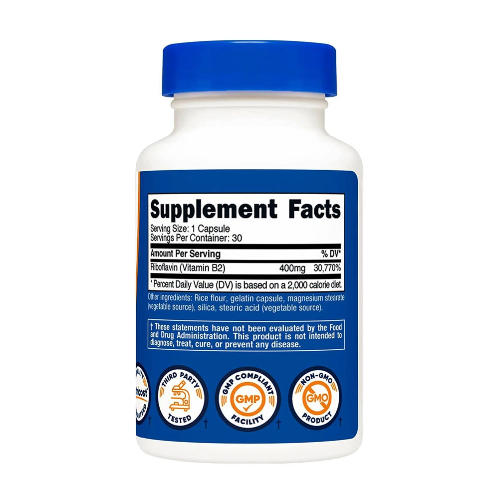 Nutricost - Vitamin B2 Riboflavin, 400 mg, 30 kapslar - Bild 2