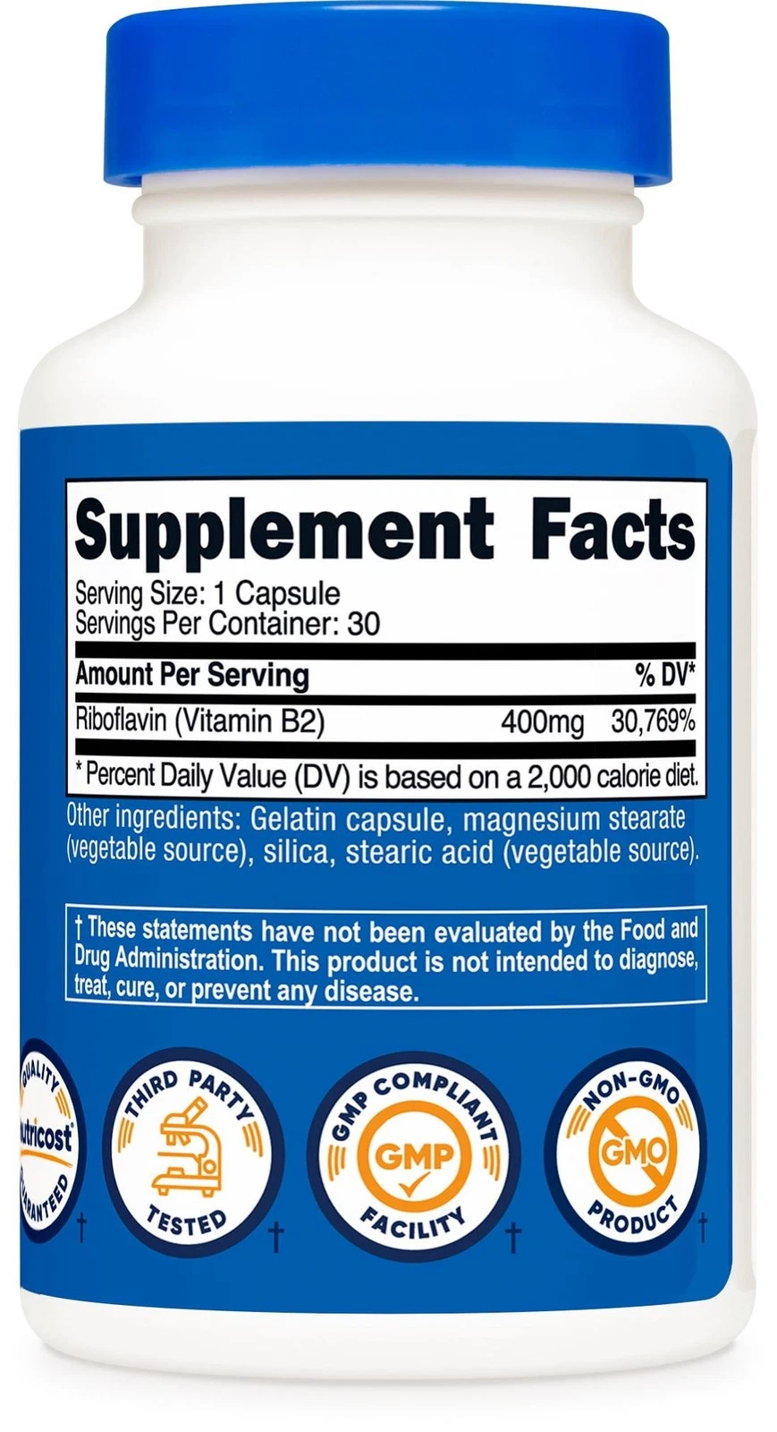 Nutricost - Vitamin B2 Riboflavin, 400 mg, 30 kapslar - Bild 4