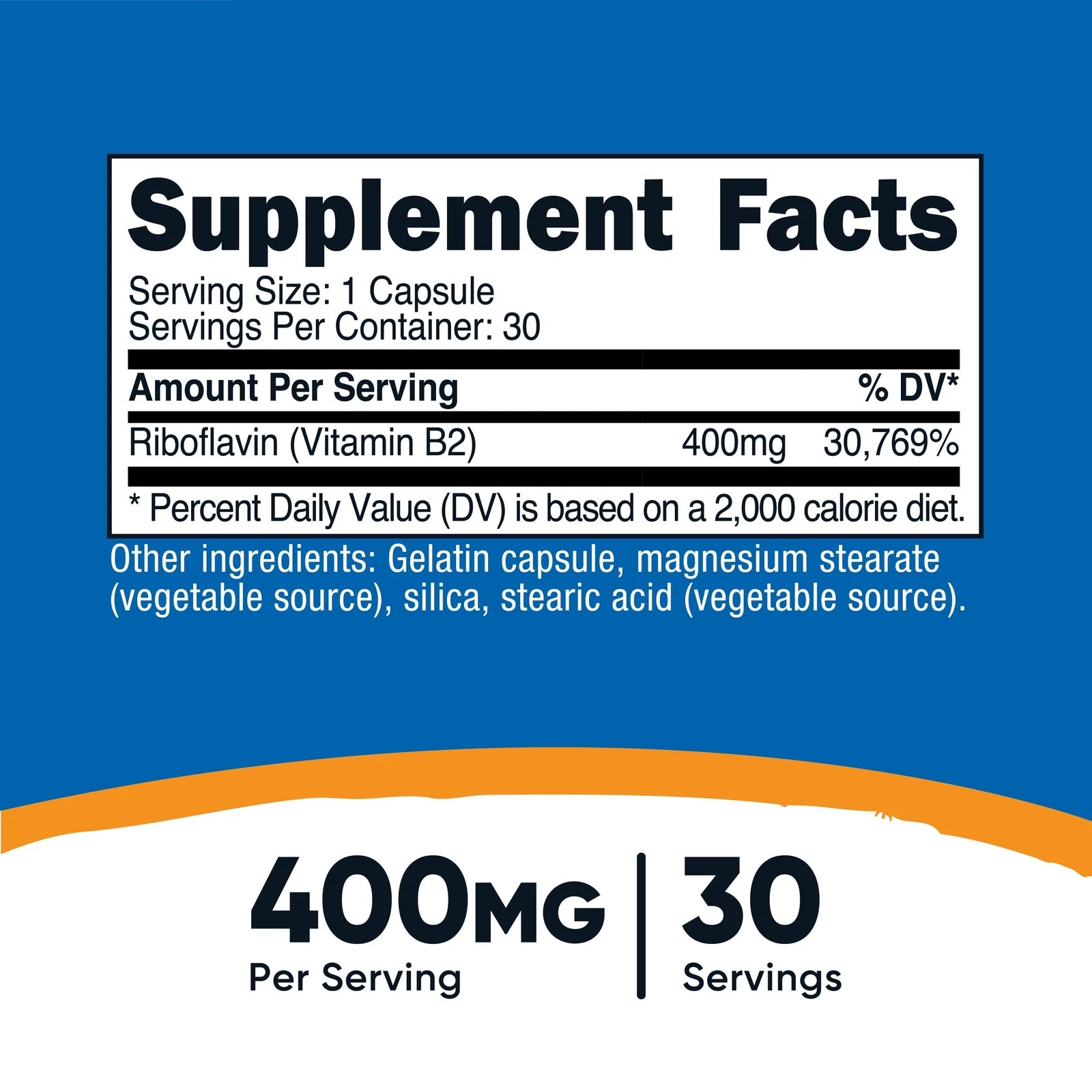 Nutricost - Vitamin B2 Riboflavin, 400 mg, 30 kapslar - Bild 5