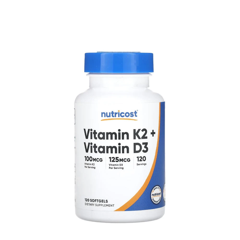 Nutricost - Vitamin K2 (MK7) 100 mcg + Vitamin D3 5000 IU, 120 Mjukkapslar | Hälsokost | Apoteka
