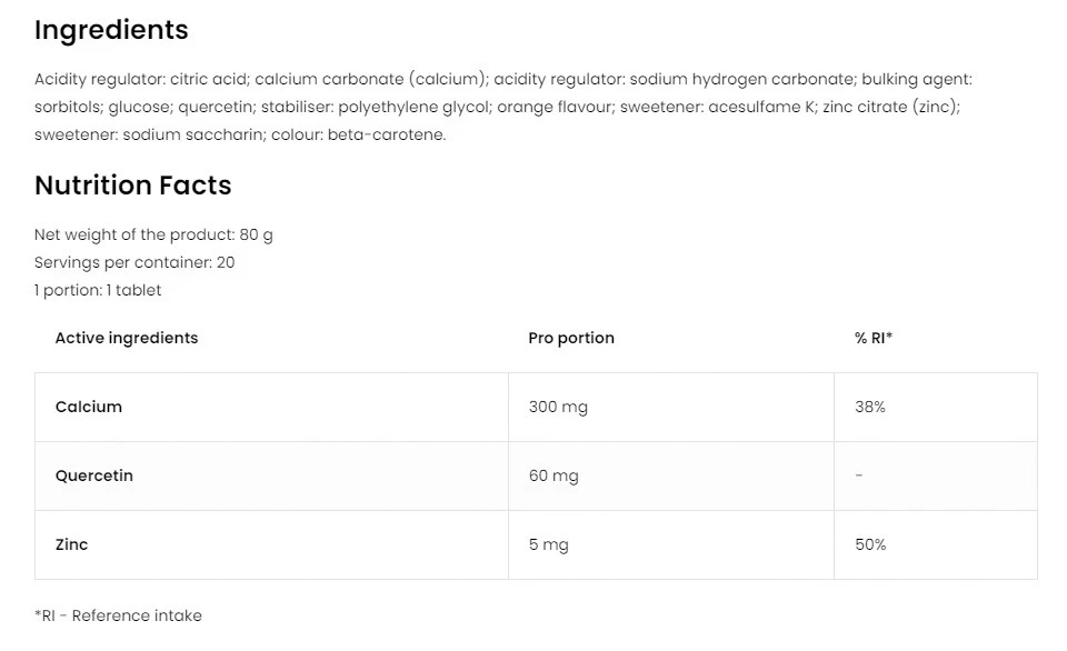 OstroVit - Brustabletter med Kalcium, Kvartsetin & Zink, Apelsinsmak - Bild 2