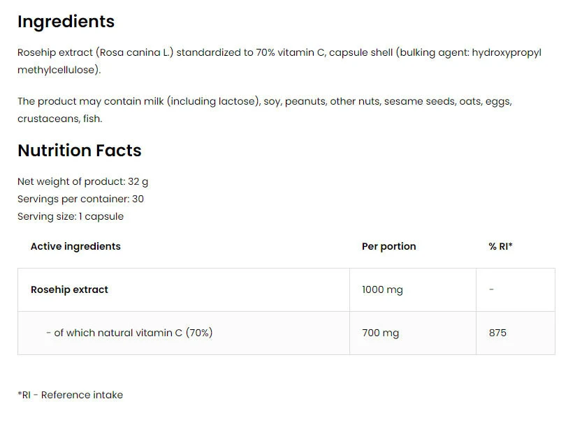 OstroVit - Pharma Natural Vitamin C från Nypon, 30 kapslar - Bild 2