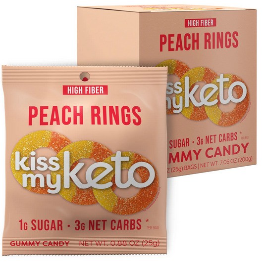 Kiss My Keto - Persikoringar Keto Gummies, 8 x 25g | Veganska produkterHälsokostGummibär | Apoteka