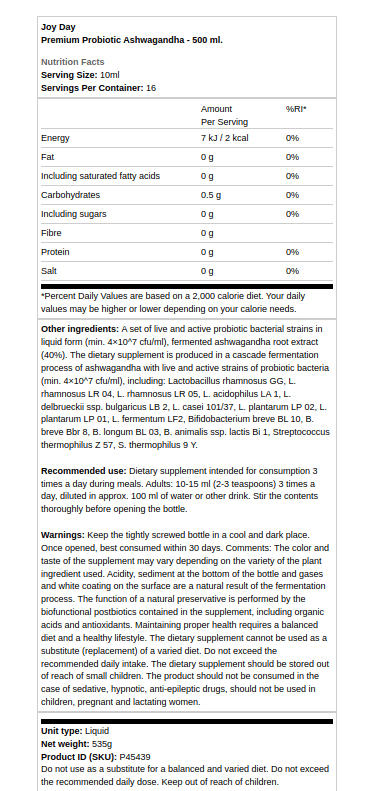 Joy Day - Premium Probiotisk Ashwagandha, 500 ml - Bild 2