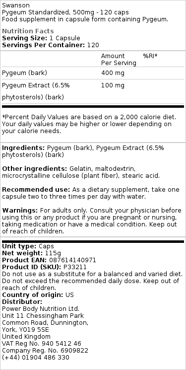 Swanson - Pygeum, 120 kapslar - Bild 2