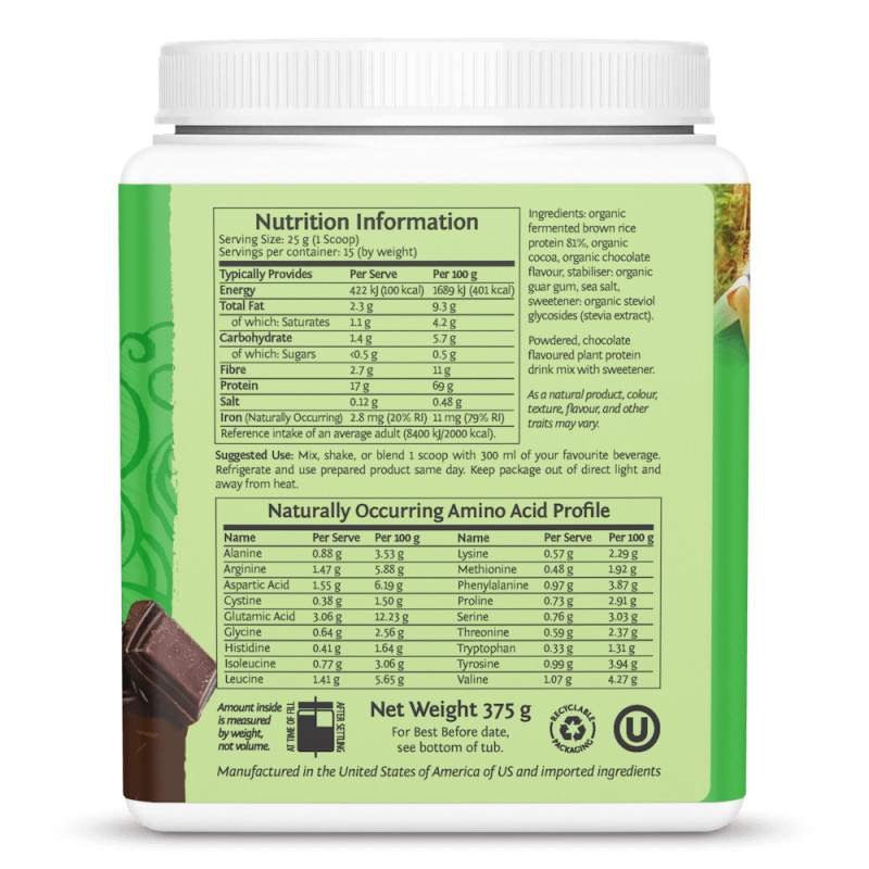 Sunwarrior - Classic Organic Chocolate Protein, 375 g Pulver - Bild 4