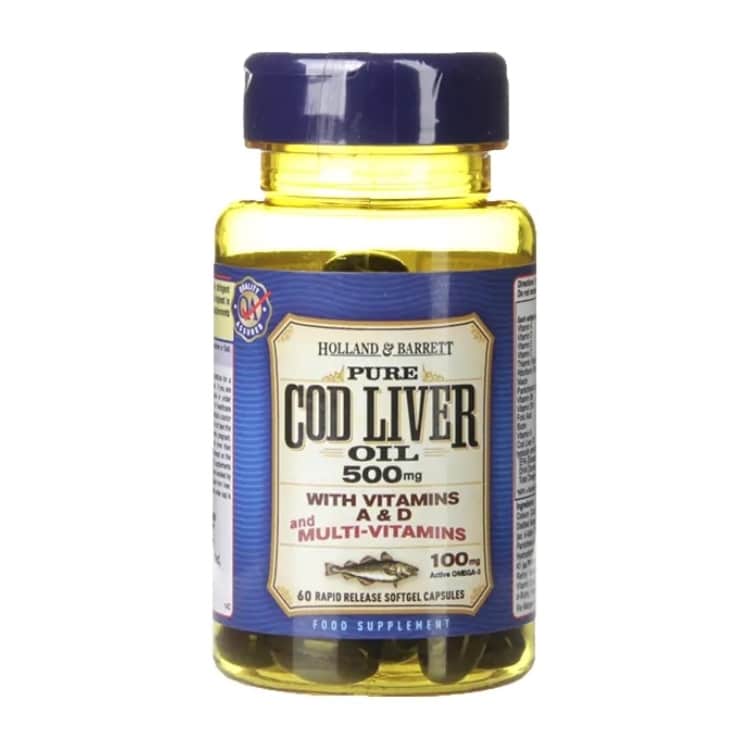 Holland &amp; Barrett - Torskleverolja med Multivitaminer, 500 mg - 60 mjukkapslar | Vitaminer och mineralerMultivitaminerHälsokost | Apoteka