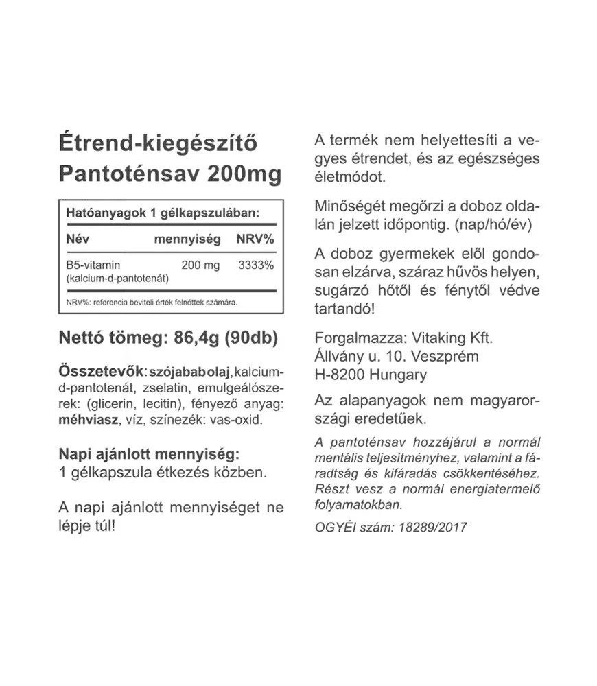Vitaking - B5 Pantotensyra, 200 mg (90 kapslar) - Bild 2