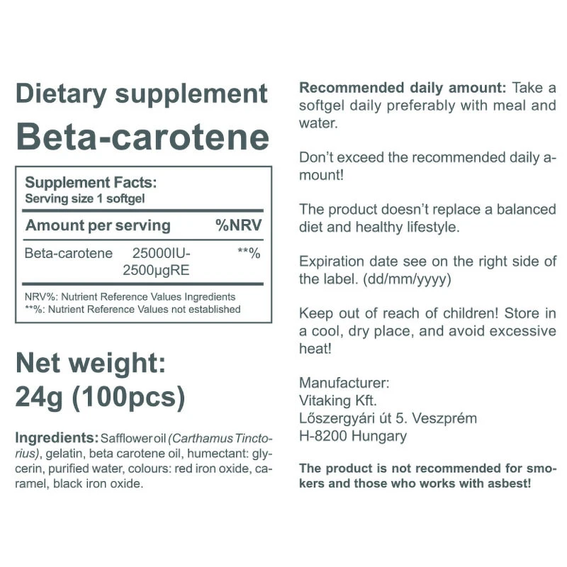 Vitaking - Beta-Carotin Provitamin A, 25 000 IU (100 Mjukkapslar) - Bild 3