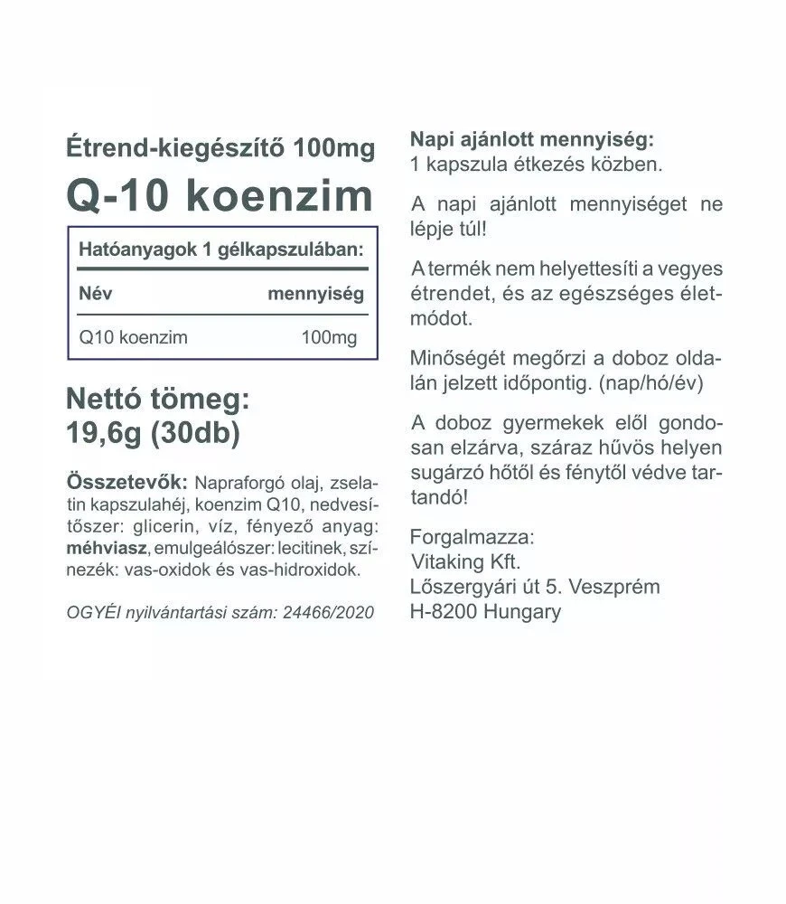 Vitaking - Coenzym Q10, 100 mg, 30 mjukkapslar - Bild 2