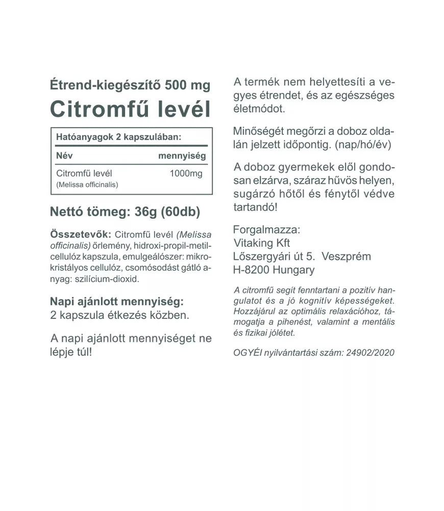 Vitaking - Citronmeliss 500 mg, 60 kapslar - Bild 2
