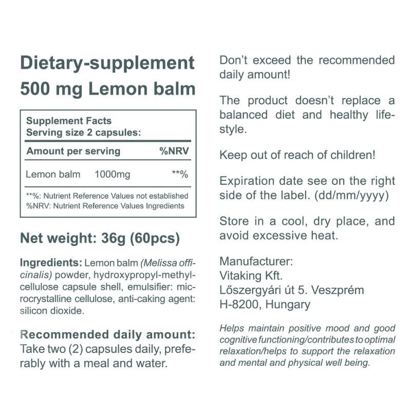 Vitaking - Citronmeliss 500 mg, 60 kapslar - Bild 3