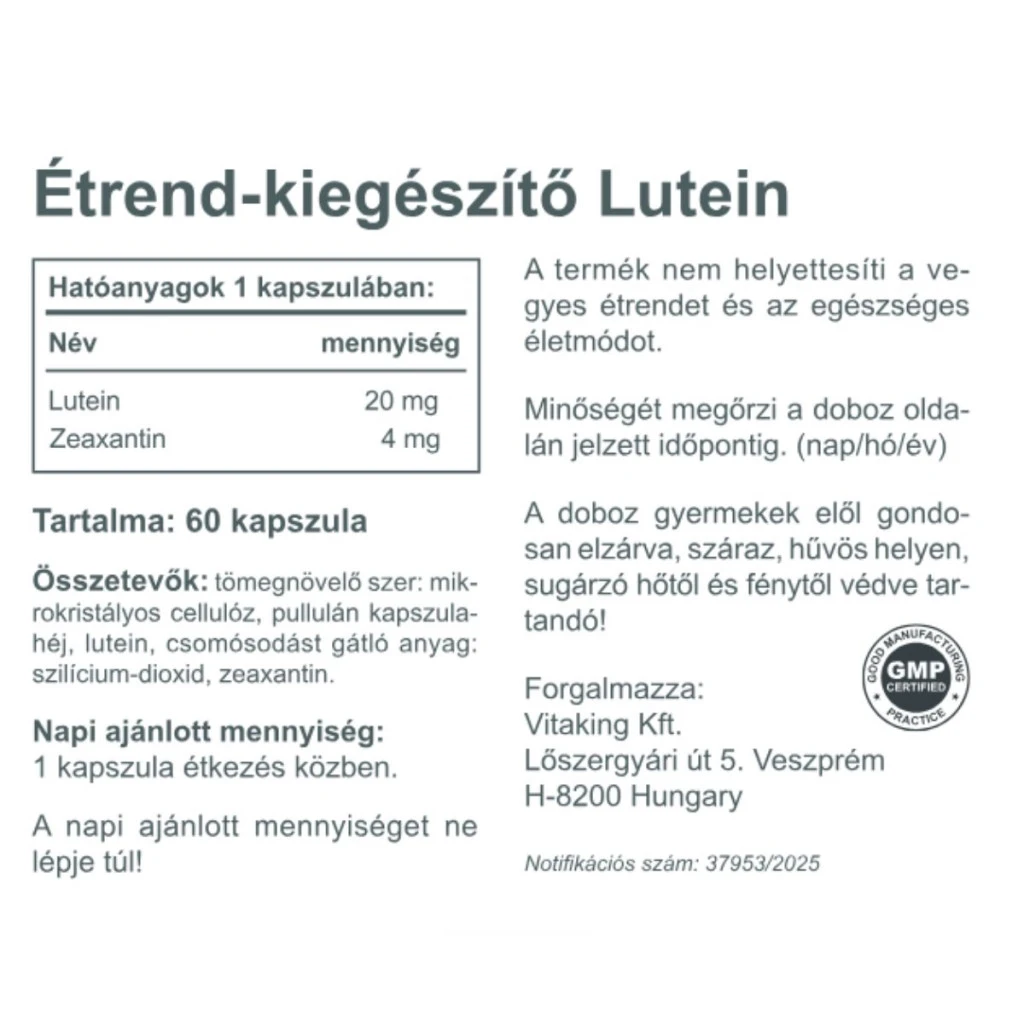Vitaking - Lutein 20 mg + Zeaxantin 4 mg, 120 kapslar - Bild 2