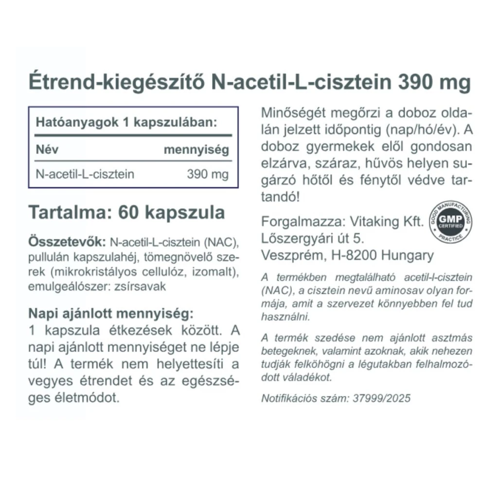 Vitaking - NAC-390, N-acetylcystein 390 mg, 120 kapslar - Bild 2