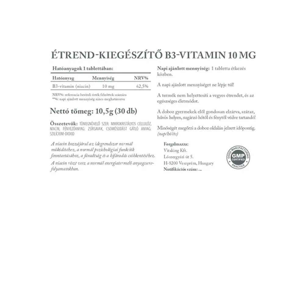 Vitaking - Niacin B-3, 10 mg, 30 tabletter - Bild 2