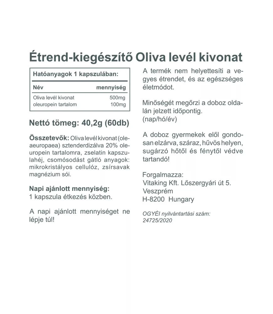 Vitaking - Olivbladsextrakt, 500 mg (60 kapslar) - Bild 2