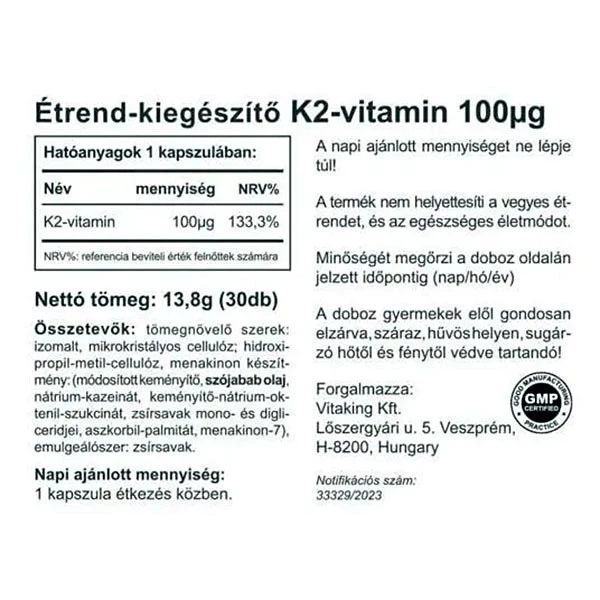 Vitaking - Vitamin K2, 90 mcg, 30 kapslar - Bild 2