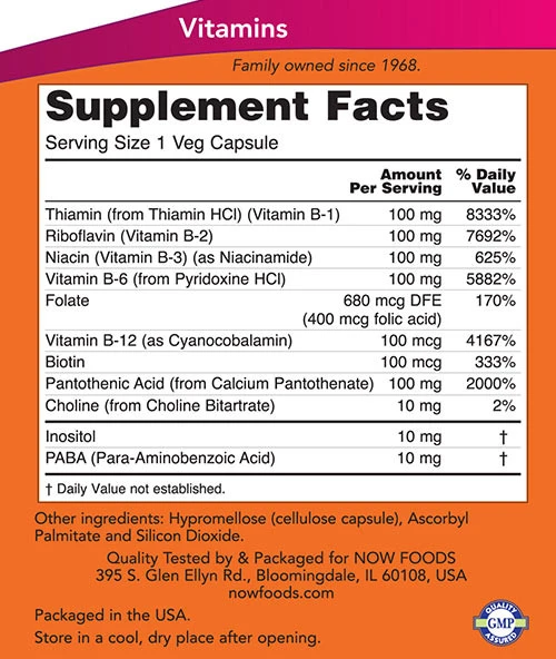 NOW - Vitamin B-100, kapslar - Bild 2
