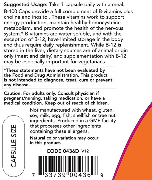 NOW - Vitamin B-100, kapslar - Bild 3