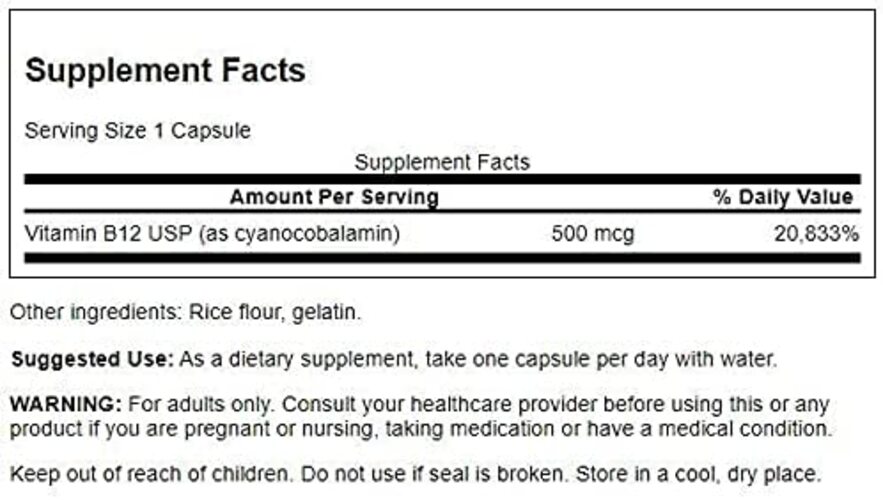 Swanson - Vitamin B12, 500 mcg, 100 kapslar - Bild 3