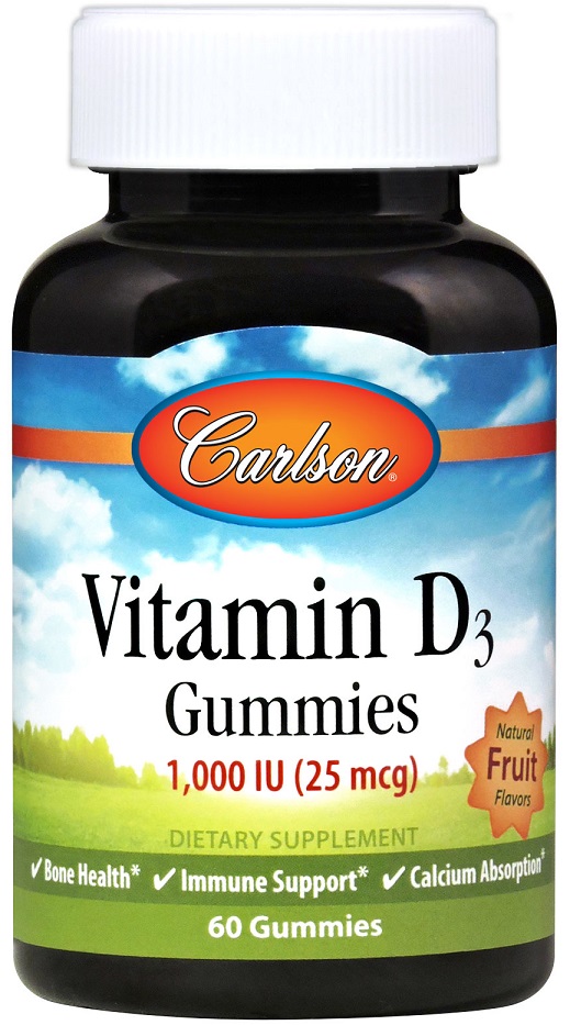 Carlson Labs - Vitamin D3 Gummies, 1000 IE Naturliga Fruktsmaker - 60 gummibjörnar | Vitaminer och mineralerHälsa och välbefinnandeVitamin DD3Fiskolja | Apoteka