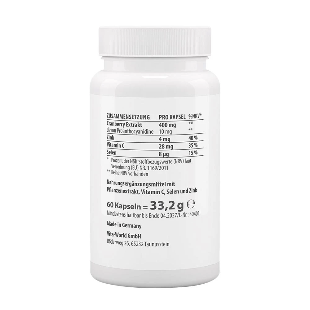 Vitaworld - Tranbär Vit C + Selen + Zink, 60 Kapslar - Bild 2