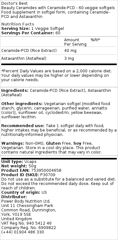 Doctor's Best - Beauty Ceramides med Ceramid-PCD, 60 vegetabiliska kapslar - Bild 2
