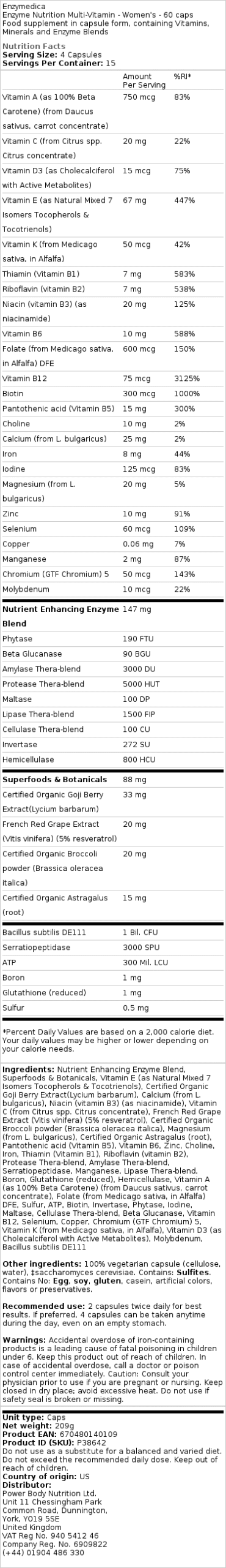 Enzymedica - Enzym Nutrition Multivitamin, kvinnor - Bild 2