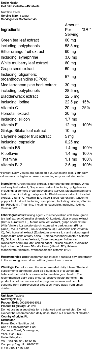 Noble Health - Get Slim Cellulite, 45 tabletter - Bild 2