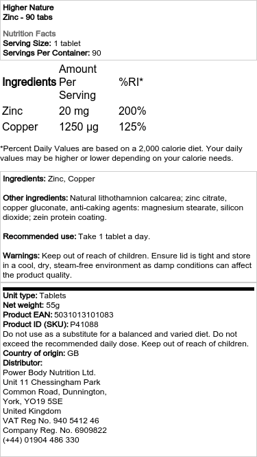Higher Nature - Zink, 90 tabletter - Bild 2