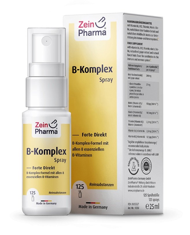 Zein Pharma - B-Komplex Forte Direktspray, Apelsin - 25 ml | Vitaminer och MineralerHälsa och välbefinnandeHälsokostNiacin | Apoteka