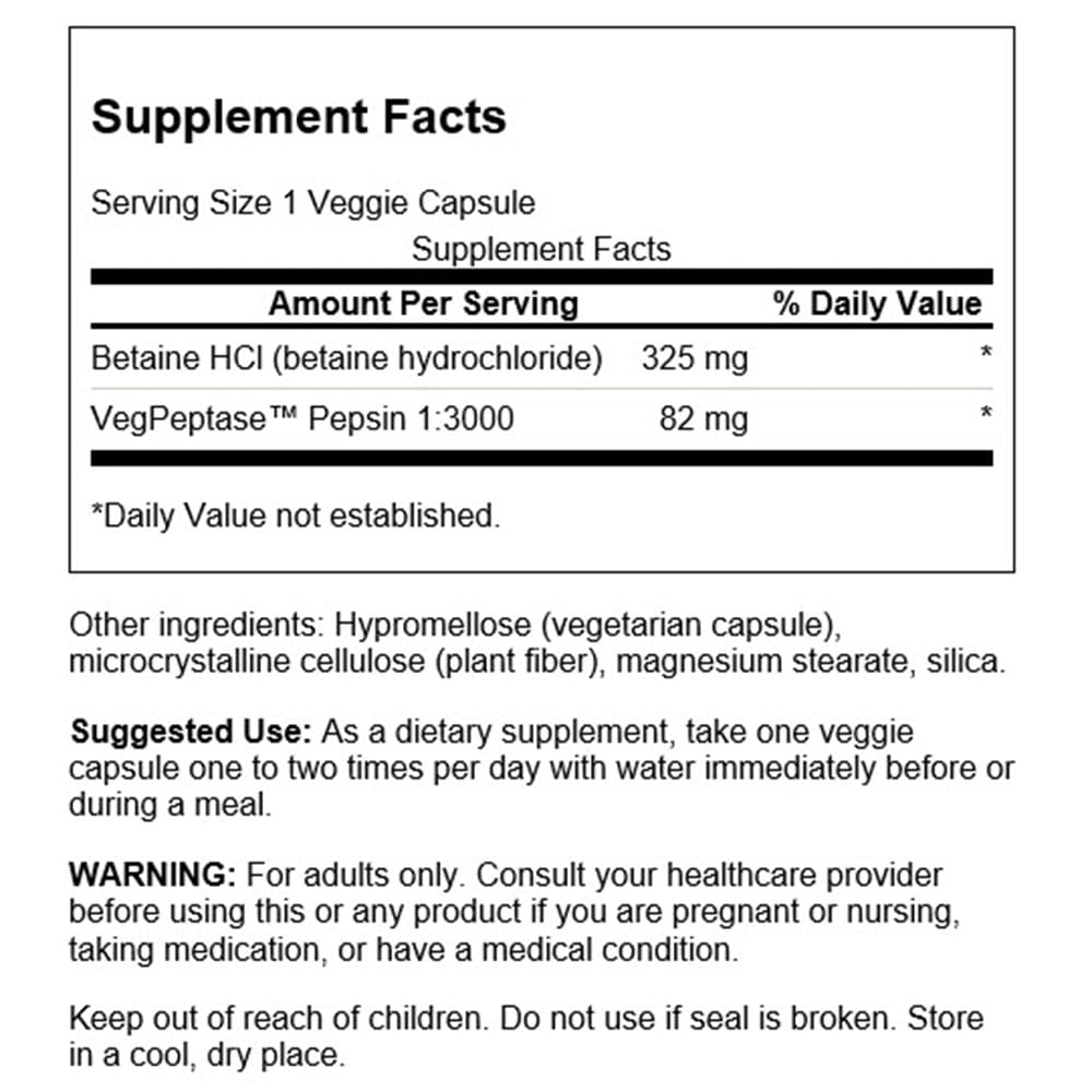 Swanson - Betaine HCl Saltsyra, 250 vegetabiliska kapslar - Bild 3