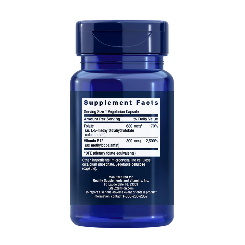 Life Extension - Bioaktiv Folsyra & Vitamin B12, 90 kapslar - Bild 2