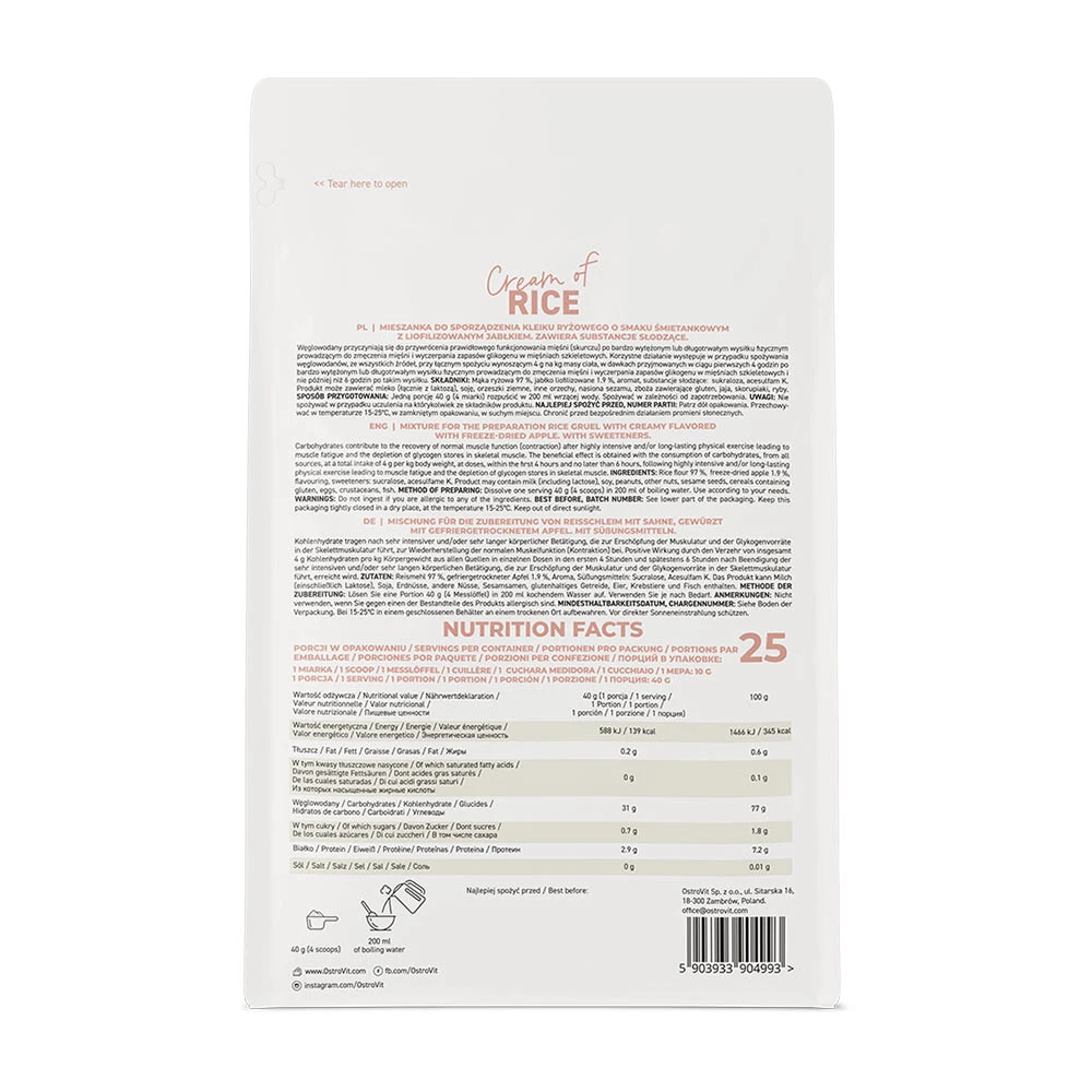 OstroVit - Cream of Rice, Krämig Äpple - 1000g - Bild 5