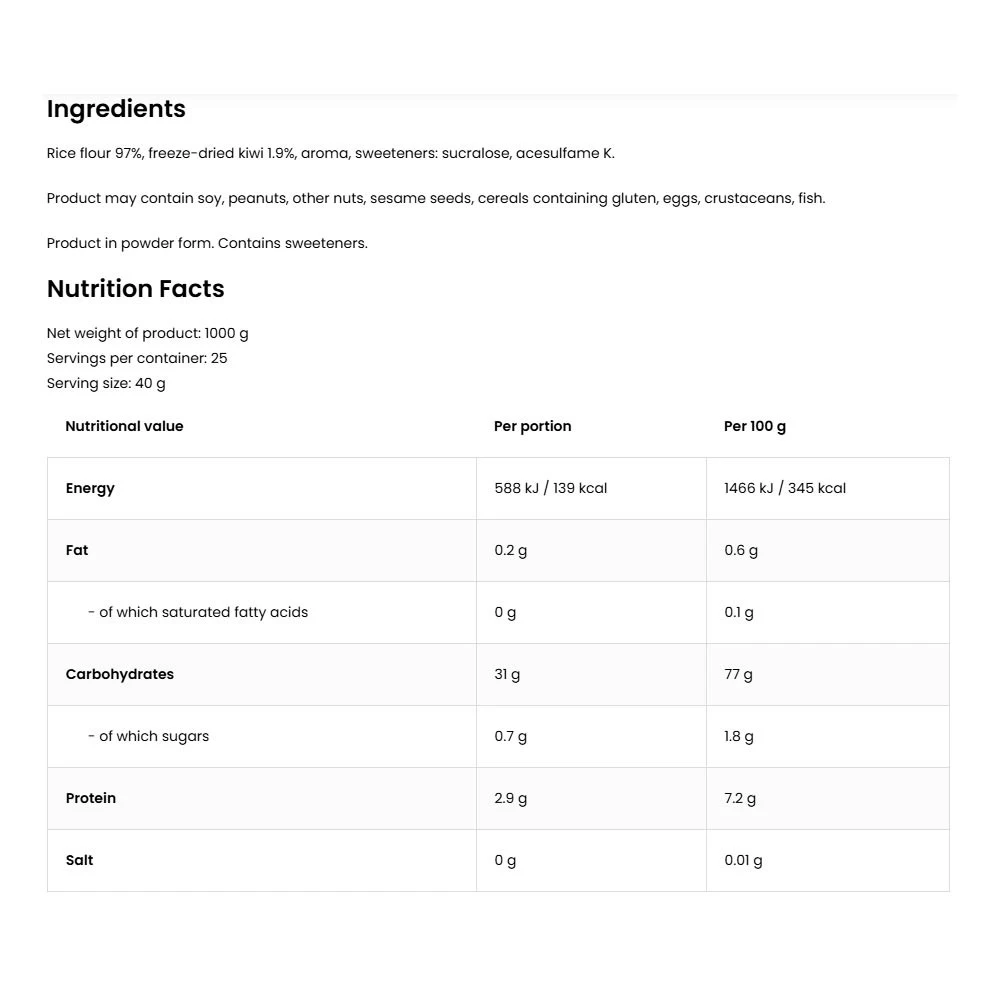 OstroVit - Cream of Rice, Krämig Vanilj med Kiwi, 1000g - Bild 7