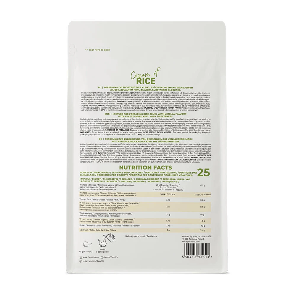 OstroVit - Cream of Rice, Krämig Vanilj med Kiwi, 1000g - Bild 8