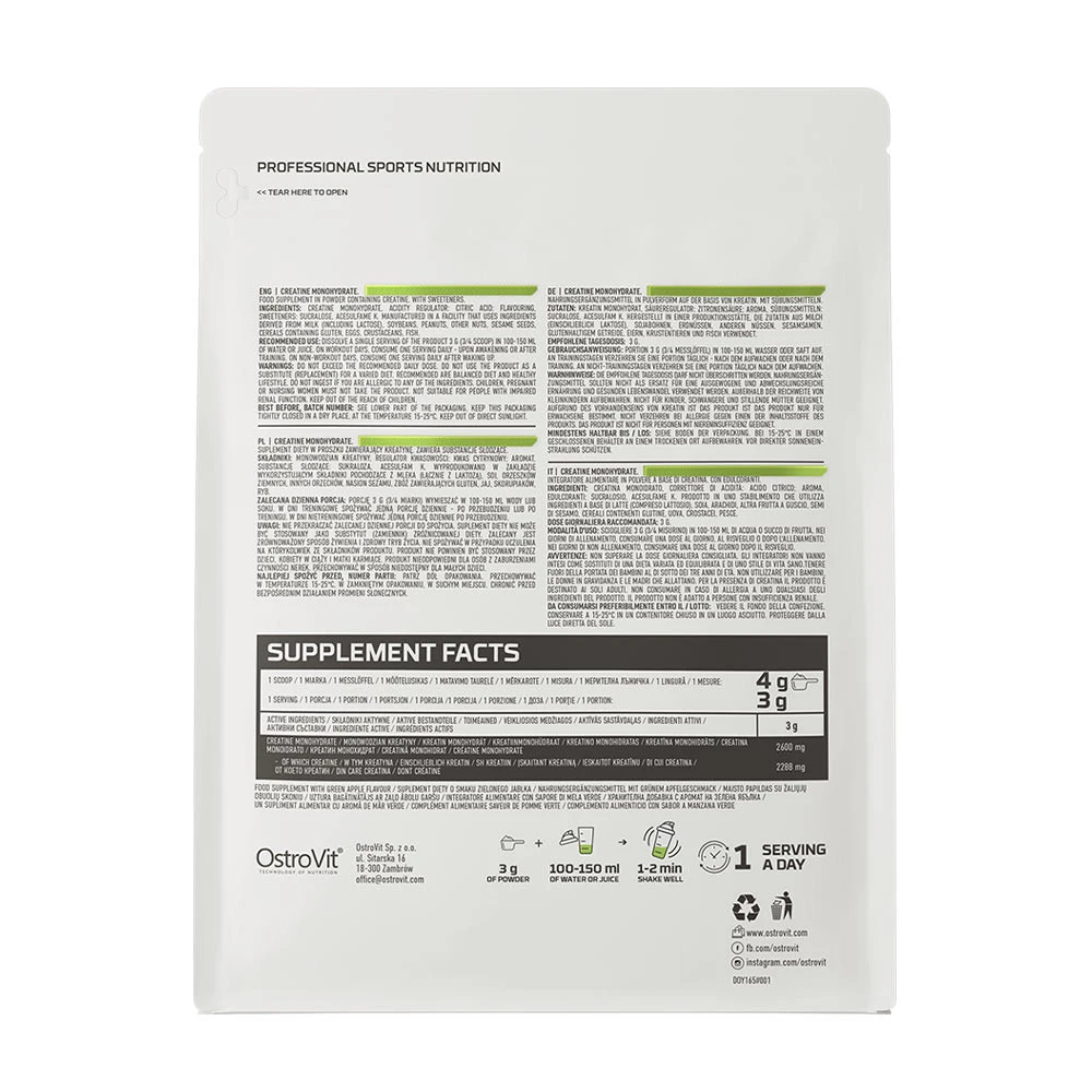 OstroVit - Kreatinmonohydrat, Grönt Äpple - 500g - Bild 7