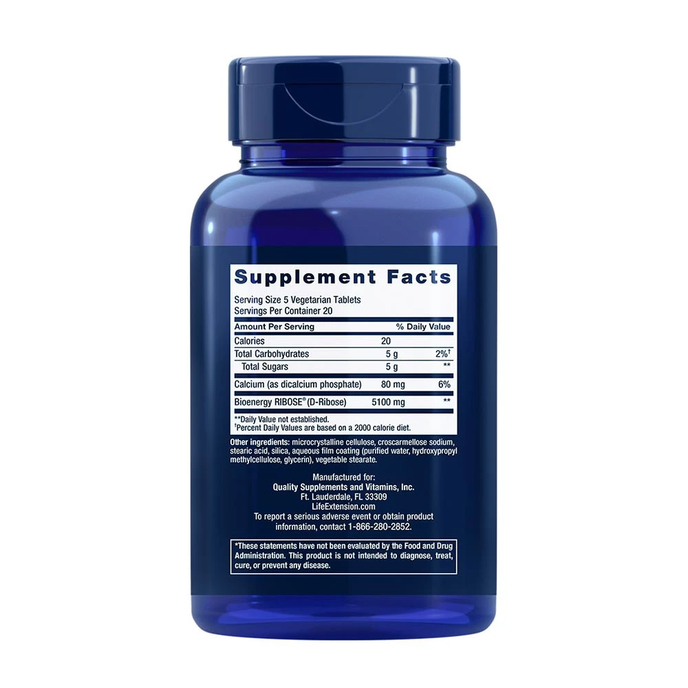 Life Extension - D-Ribose Tabletter, 100 vegetariska tabletter - Bild 2
