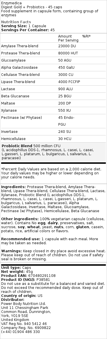 Enzymedica - Digest Gold + Probiotika, 90 kapslar - Bild 2