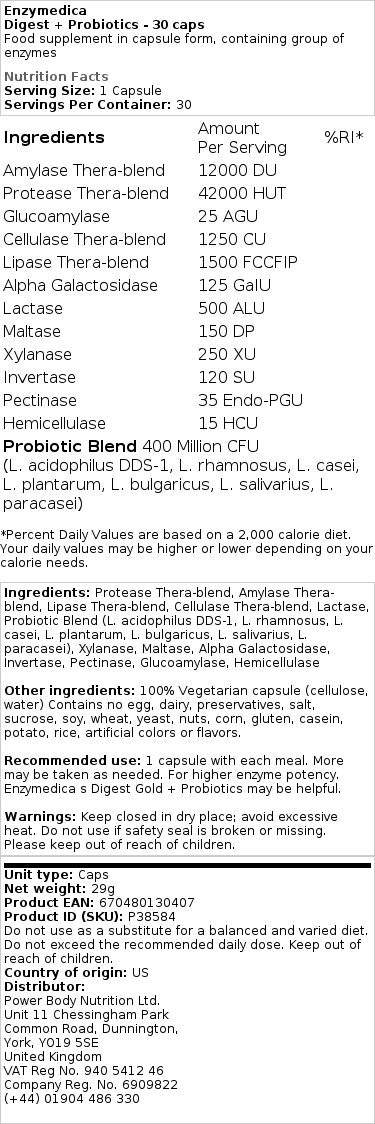 Enzymedica - Digest + Probiotika, 30 kapslar - Bild 2