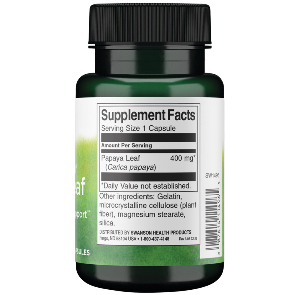 Swanson - Fullspektrum Papayablad, 400 mg - 60 kapslar - Bild 3